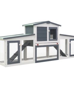 vidaXL Outdoor Large Rabbit Hutch Grey and White 204x45x85 cm Wood