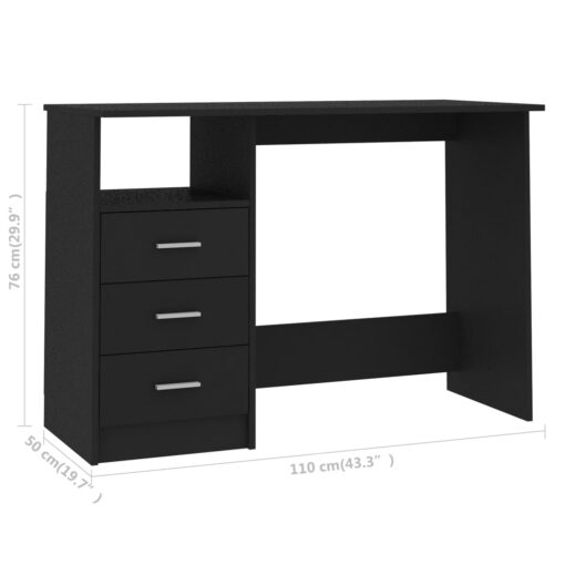 vidaXL Desk with Drawers Black 110x50x76 cm Engineered Wood - Image 4