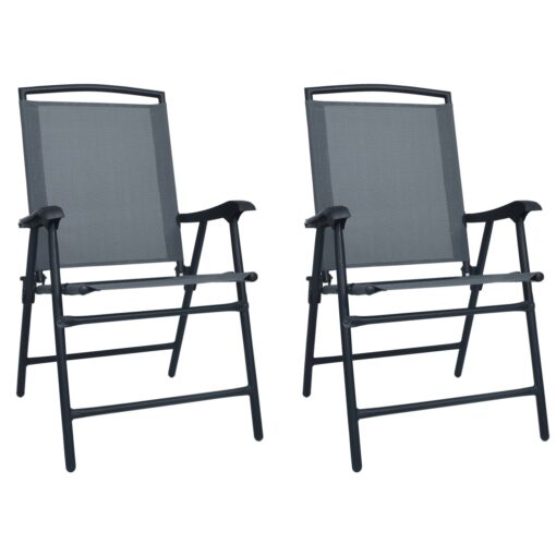 vidaXL Folding Garden Chairs 2 pcs Texilene Grey