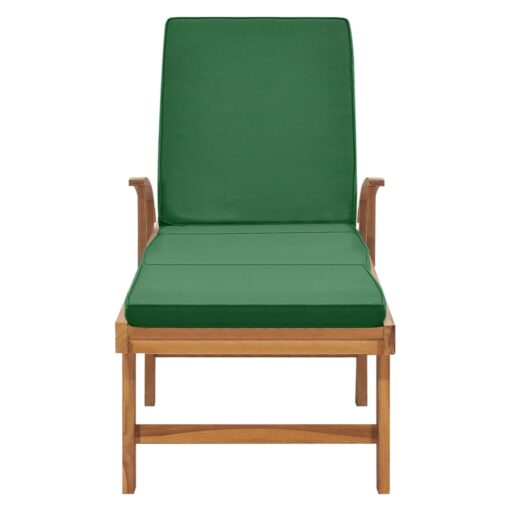 Sun Lounger with Cushion Solid Teak Wood Green - Image 3