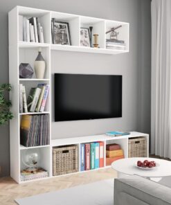 vidaXL 3 Piece Book/TV Cabinet Set White 180x30x180 cm