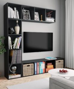 vidaXL 3 Piece Book/TV Cabinet Set Black 180x30x180 cm