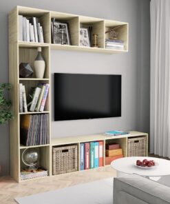 vidaXL 3 Piece Book/TV Cabinet Set Sonoma Oak 180x30x180 cm