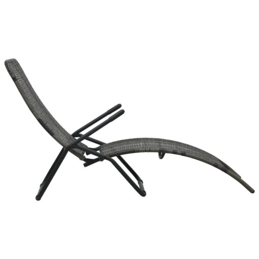 Folding Sun Lounger Poly Rattan Grey - Image 2