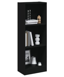 vidaXL 3-Tier Book Cabinet Black 40x24x109 cm Engineered Wood