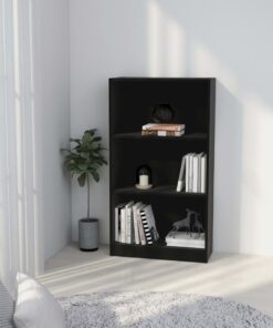 vidaXL 3-Tier Book Cabinet Black 60x24x109 cm Engineered Wood