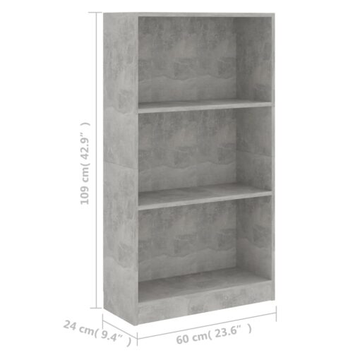  3-Tier Book Cabinet Concrete Grey 60x24x109 cm Engineered Wood - Image 4