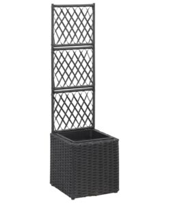 vidaXL Trellis Raised Bed with 1 Pot 30x30x107 cm Poly Rattan Black