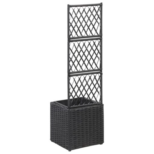 Trellis Raised Bed with 1 Pot 30x30x107 cm Poly Rattan Black - Image 2