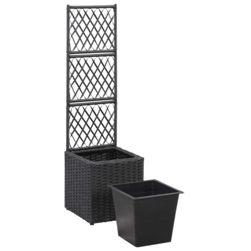 Trellis Raised Bed with 1 Pot 30x30x107 cm Poly Rattan Black - Image 3