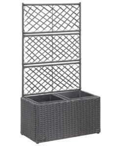 vidaXL Trellis Raised Bed with 2 Pots 58x30x107 cm Poly Rattan Black