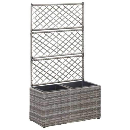 vidaXL Trellis Raised Bed with 2 Pots 58x30x107 cm Poly Rattan Grey