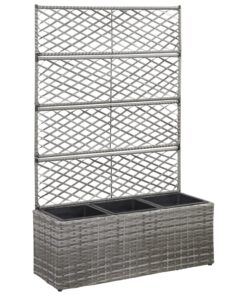 vidaXL Trellis Raised Bed with 3 Pots 83x30x130 cm Poly Rattan Grey