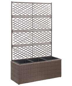 vidaXL Trellis Raised Bed with 3 Pots 83x30x130 cm Poly Rattan Brown