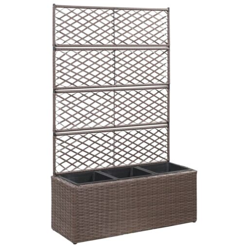 vidaXL Trellis Raised Bed with 3 Pots 83x30x130 cm Poly Rattan Brown