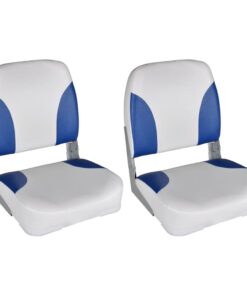 vidaXL Boat Seats 2 pcs Foldable Backrest Blue-white Pillow 41x36x48cm