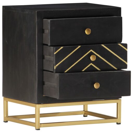 vidaXL Bedside Cabinet Black and Gold 40x30x50 cm Solid Mango Wood - Image 2