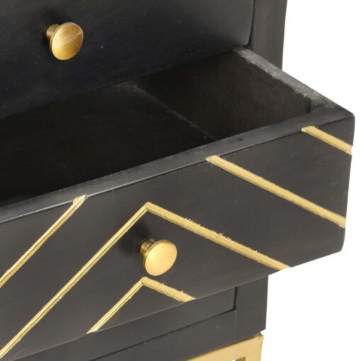 vidaXL Bedside Cabinet Black and Gold 40x30x50 cm Solid Mango Wood - Image 4