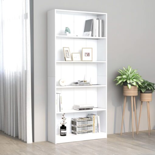 vidaXL 5-Tier Book Cabinet White 80x24x175 cm Engineered Wood