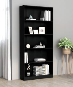 vidaXL 5-Tier Book Cabinet Black 80x24x175 cm Engineered Wood