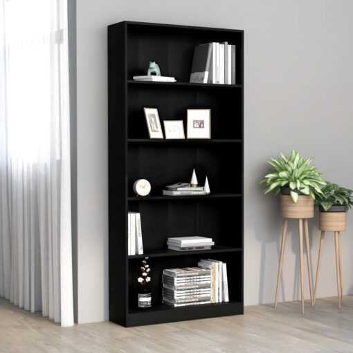 vidaXL 5-Tier Book Cabinet Black 80x24x175 cm Engineered Wood