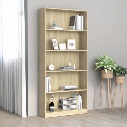 vidaXL 5-Tier Book Cabinet Sonoma Oak 80x24x175 cm Engineered Wood