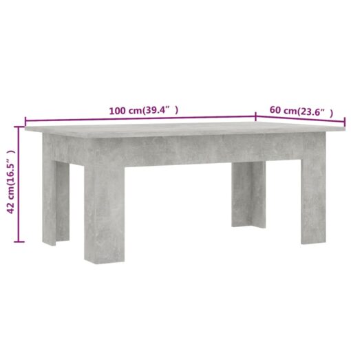 vidaXL Coffee Table Concrete Grey 100x60x42 cm Engineered Wood - Image 4