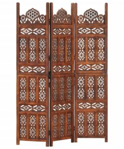 vidaXL Hand carved 3-Panel Room Divider Brown 120x165 cm Solid Mango Wood