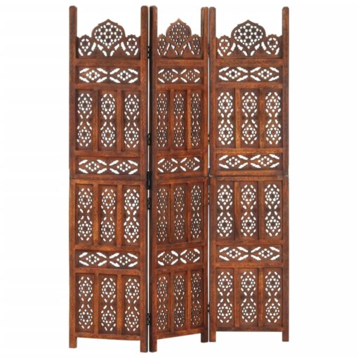 vidaXL Hand carved 3-Panel Room Divider Brown 120x165 cm Solid Mango Wood