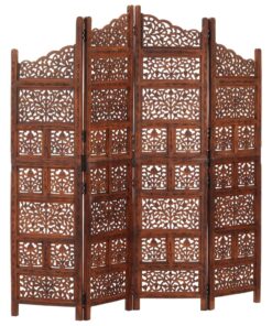 vidaXL Hand carved 4-Panel Room Divider Brown 160x165 cm Solid Mango Wood