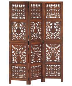 vidaXL Hand Carved 3-Panel Room Divider Brown 120x165 cm Solid Mango Wood