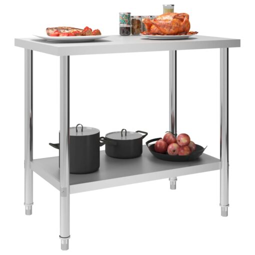 vidaXL Kitchen Work Table 100x60x85 cm Stainless Steel - Image 3