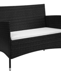 vidaXL Garden Bench with Cushion Poly Rattan Black