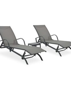 vidaXL Sun Loungers 2 pcs with Table Textilene and Steel