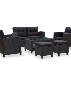 vidaXL 6 Piece Garden Sofa Set with Cushions Poly Rattan Black