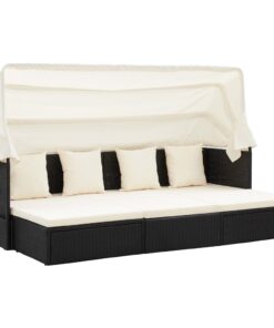 vidaXL Garden Lounge Bed with Roof Black Poly Rattan