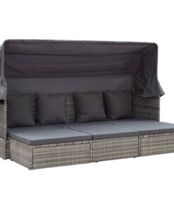 vidaXL Garden Lounge Bed with Roof Mixed Grey Poly Rattan