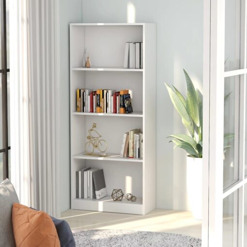 vidaXL 4-Tier Book Cabinet White 60x24x142 cm Engineered Wood