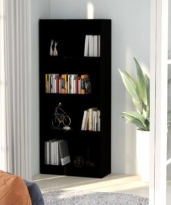 vidaXL 4-Tier Book Cabinet Black 60x24x142 cm Engineered Wood