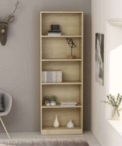 vidaXL 5-Tier Book Cabinet Sonoma Oak 60x24x175 cm Engineered Wood