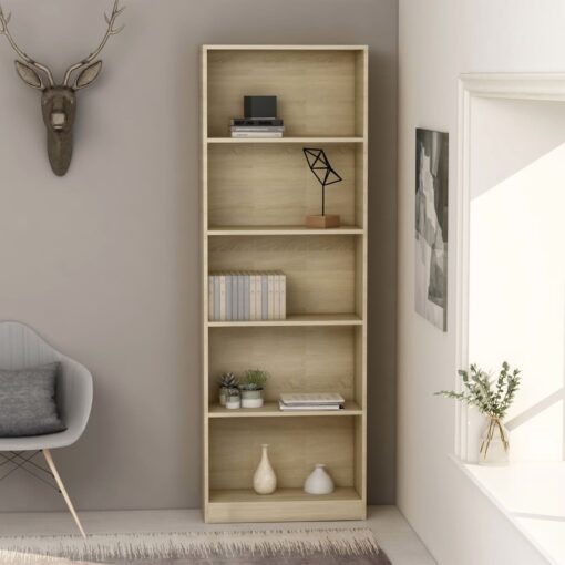 vidaXL 5-Tier Book Cabinet Sonoma Oak 60x24x175 cm Engineered Wood