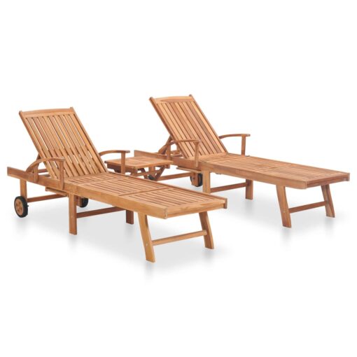 vidaXL Sun Loungers 2 pcs with Table Solid Teak Wood