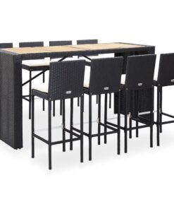 vidaXL 9 Piece Outdoor Bar Set Poly Rattan and Wood Acacia Black