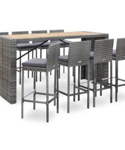 vidaXL 9 Piece Outdoor Bar Set Poly Rattan and Wood Acacia Grey