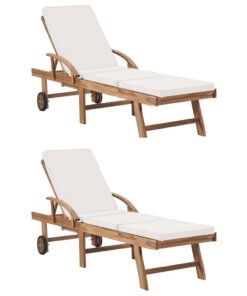 vidaXL Sun Loungers with Cushions 2 pcs Solid Teak Wood Cream