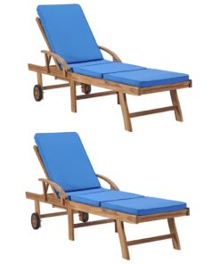 vidaXL Sun Loungers with Cushions 2 pcs Solid Teak Wood Blue