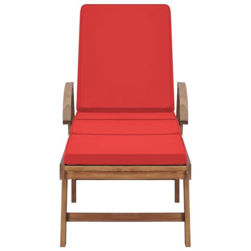 vidaXL Sun Loungers with Cushions 2 pcs Solid Teak Wood Red - Image 2