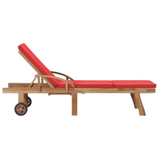 vidaXL Sun Loungers with Cushions 2 pcs Solid Teak Wood Red - Image 3