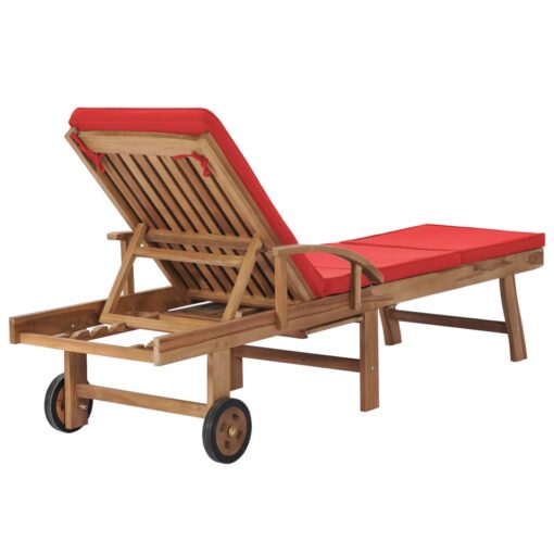vidaXL Sun Loungers with Cushions 2 pcs Solid Teak Wood Red - Image 4