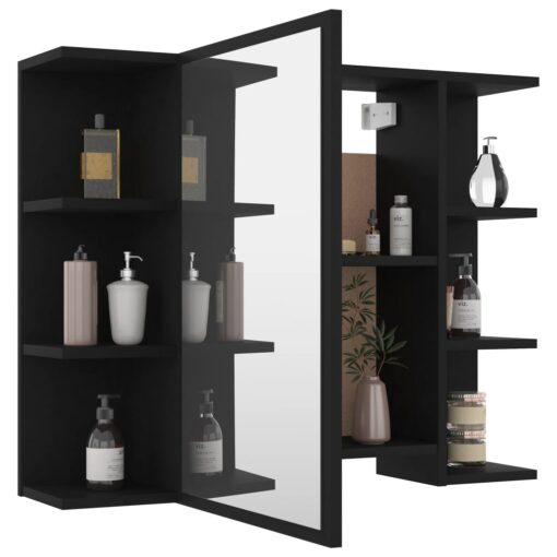 vidaXL Bathroom Mirror Cabinet Black 80x20.5x64 cm Engineered Wood - Image 2